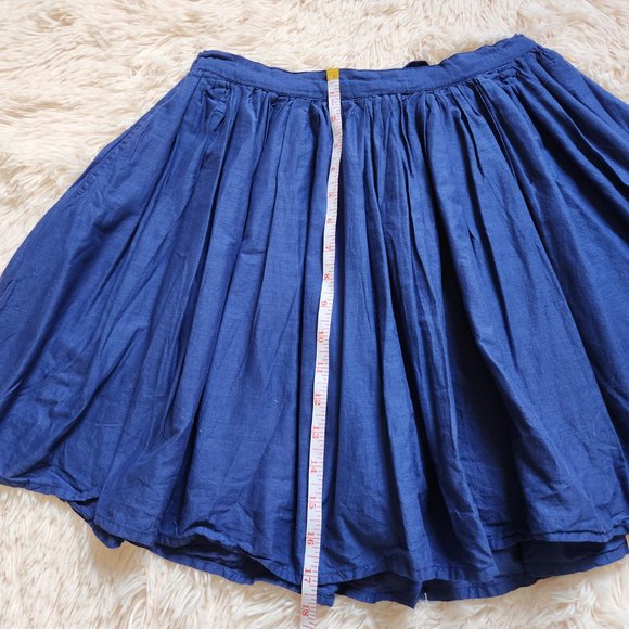 Topshop Blue Cotton Pleated A-Line Mini Skirt with Bow Tie Back - Size 4 - Picture 2 of 9